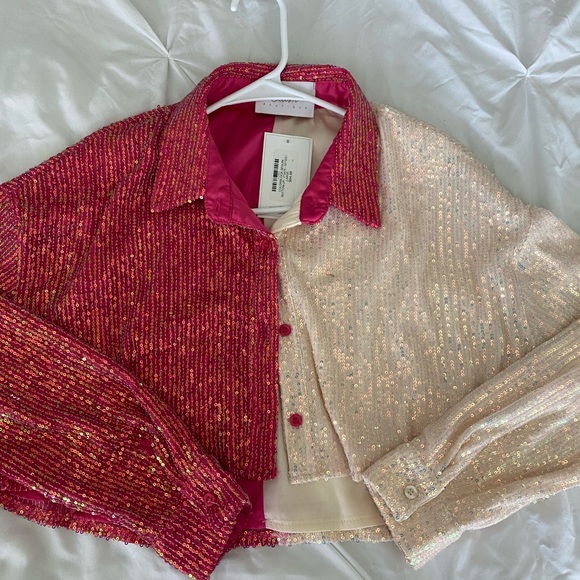 Blush Tops - Blush Boutique Sequin Button up Top in Pink and Cream